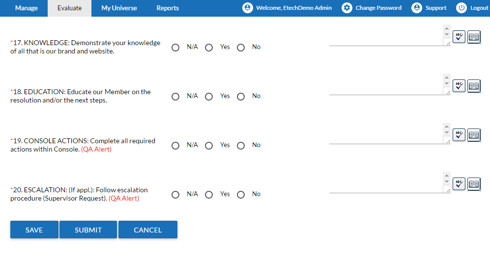 Create Evaluation Screen 2