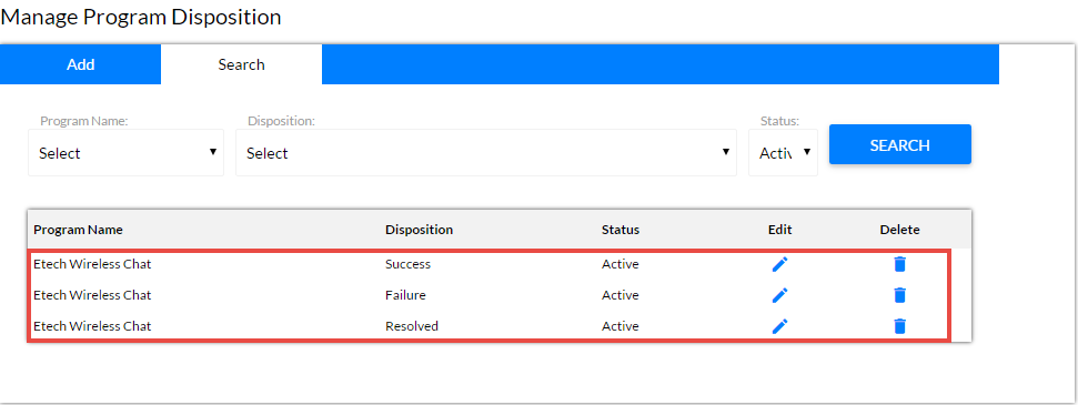 Newly Added Program Disposition